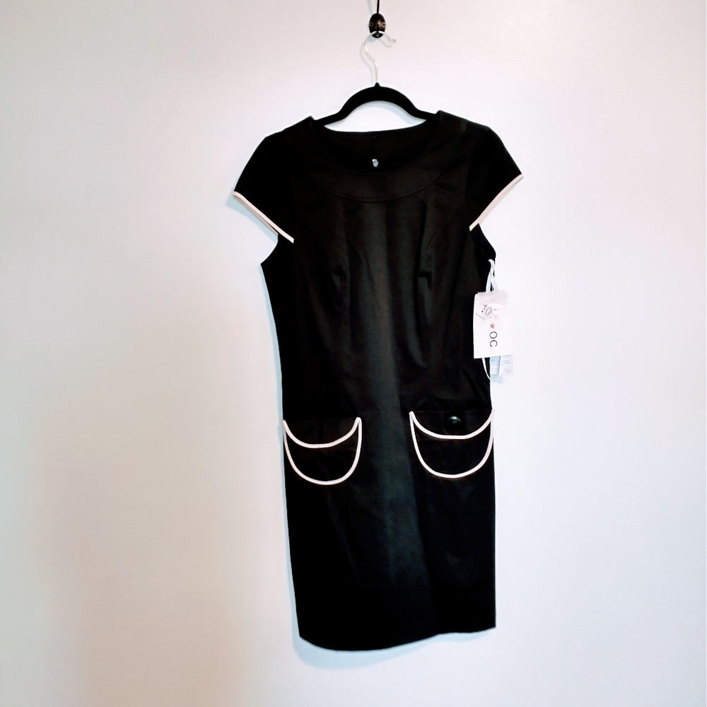 Lord and Taylor OC OC NWT mod style black dress with white trim around pockets.